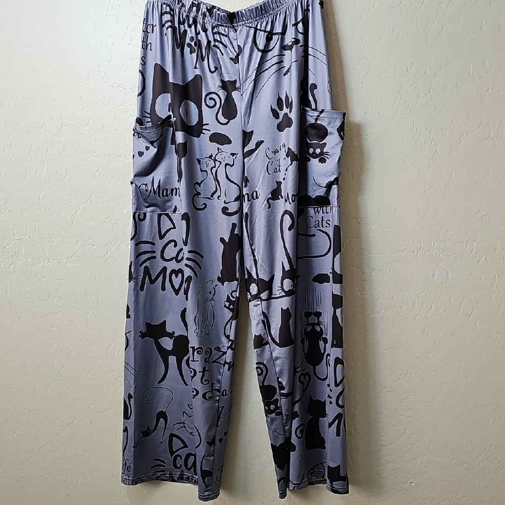 Womans Pajama Lounge Pants. Cat Lover Pjs, Sassy Cat Pants